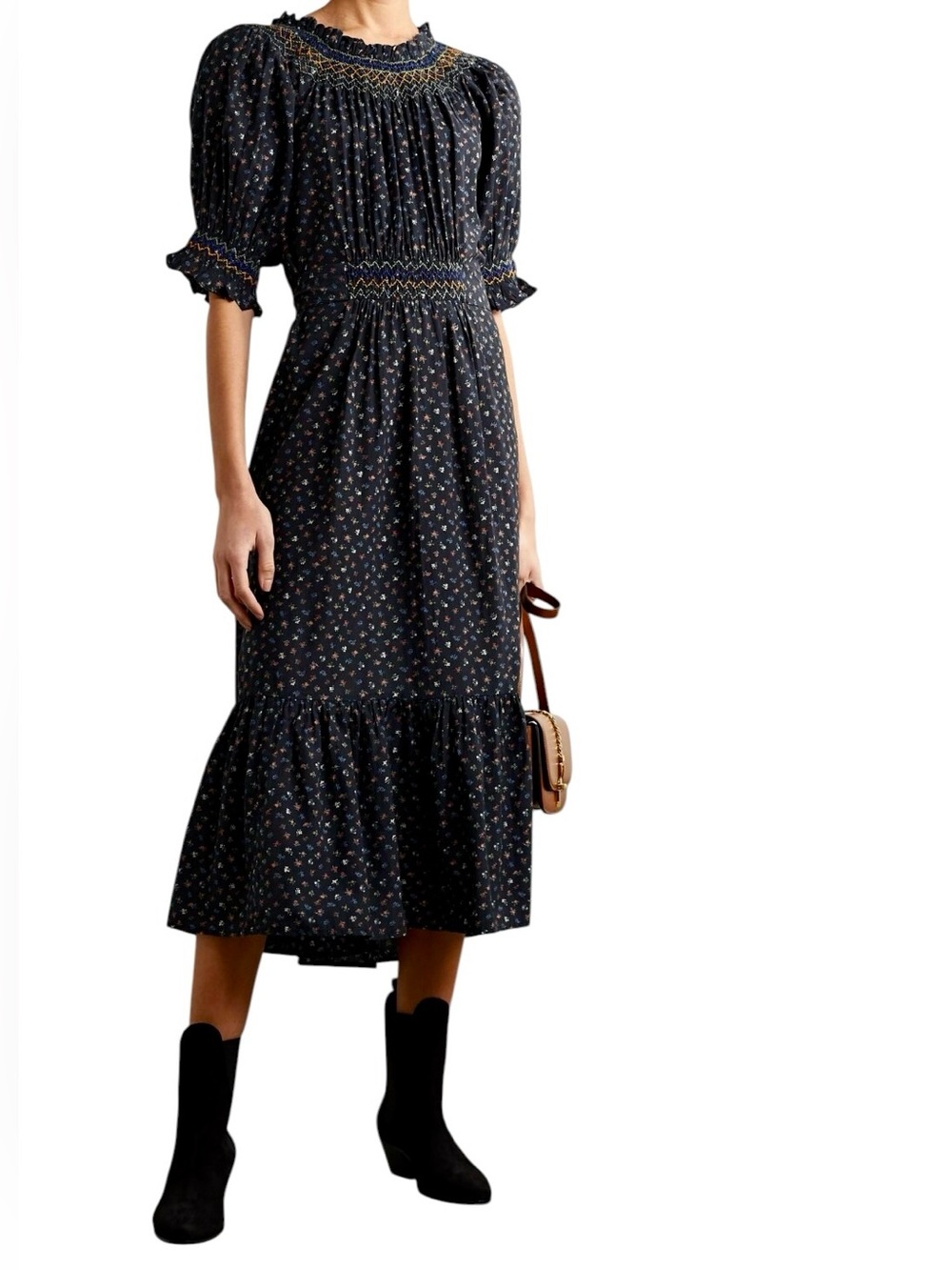 DOEN Marina Embroidered Smocked Maxi Cottagecore A-Line Dress